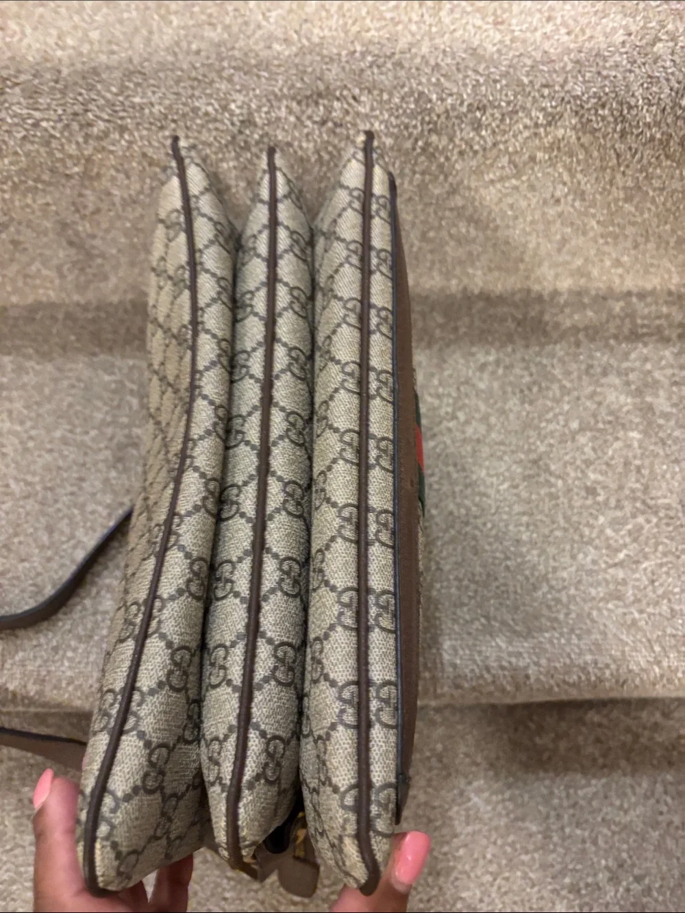 Gucci Brown GG Canvas Messenger with Red and Green Web